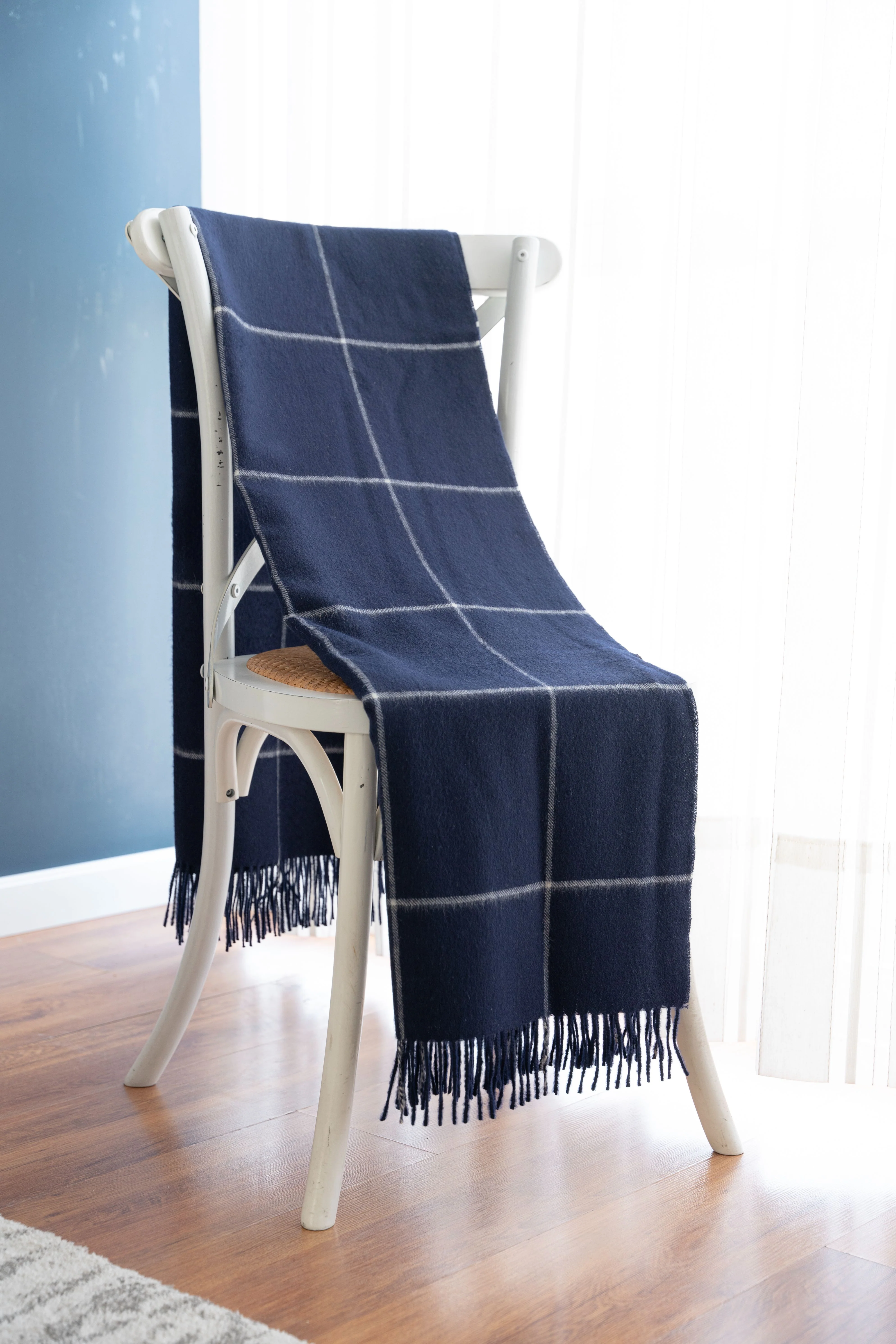 100% Baby Alpaca Windowpane Blanket - Navy - Image 3
