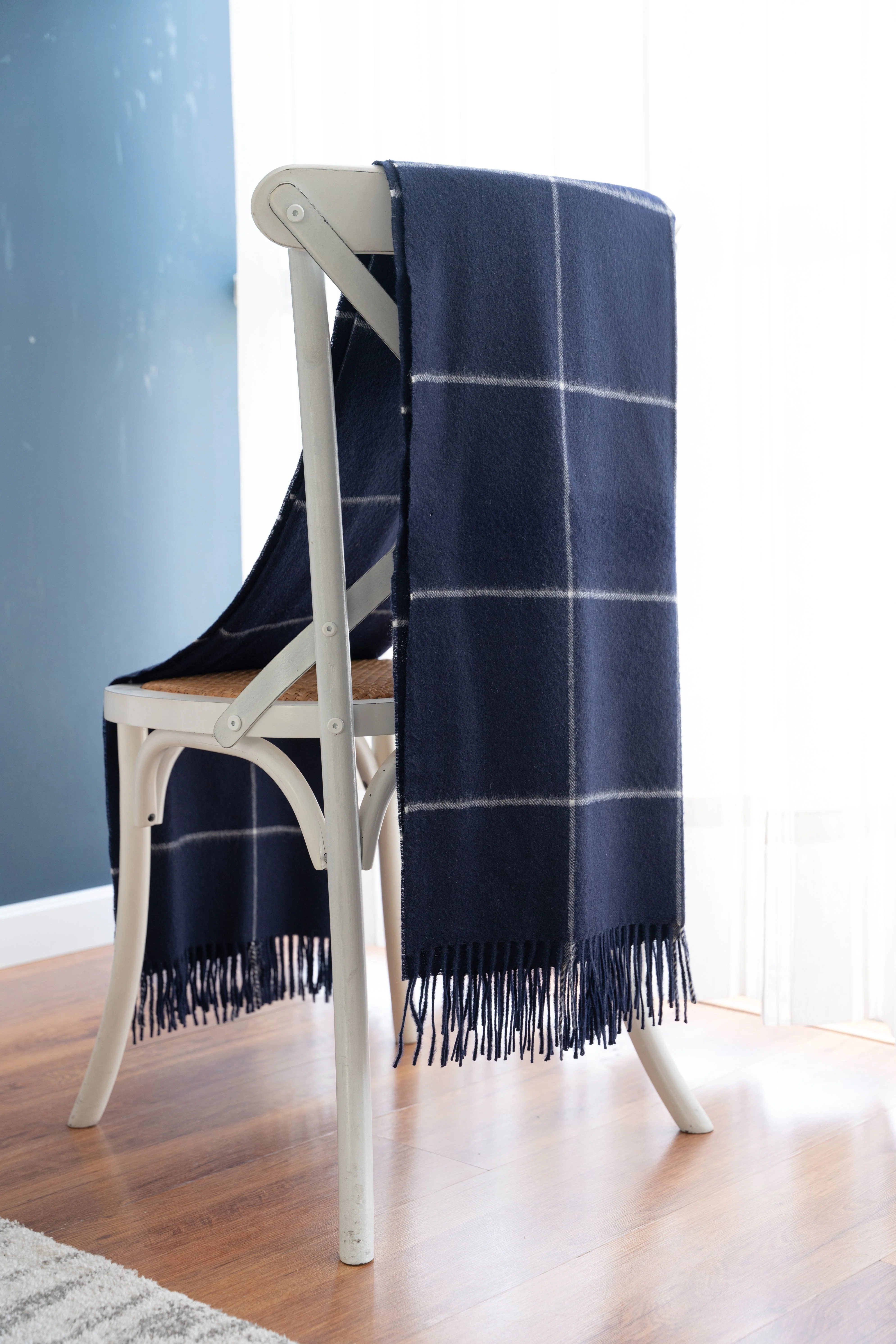 100% Baby Alpaca Windowpane Blanket - Navy - Image 4