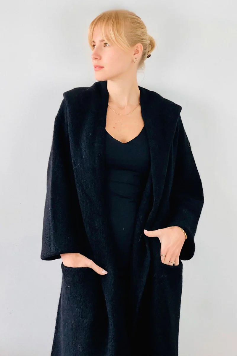 Belen Hooded Knit Alpaca Coat / Long Cardigan - Image 3