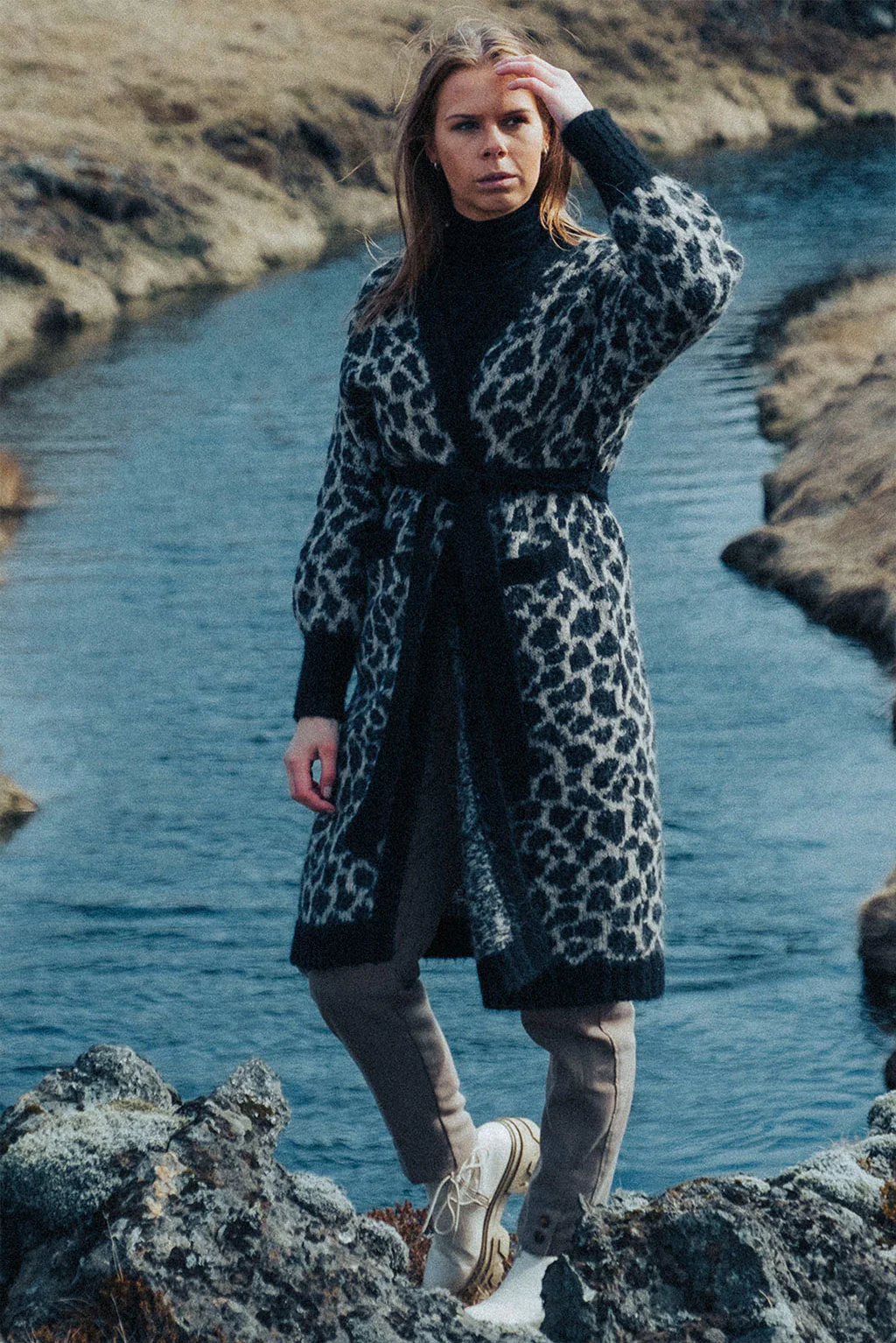 Leopard Print Long Alpaca Cardigan - Image 3