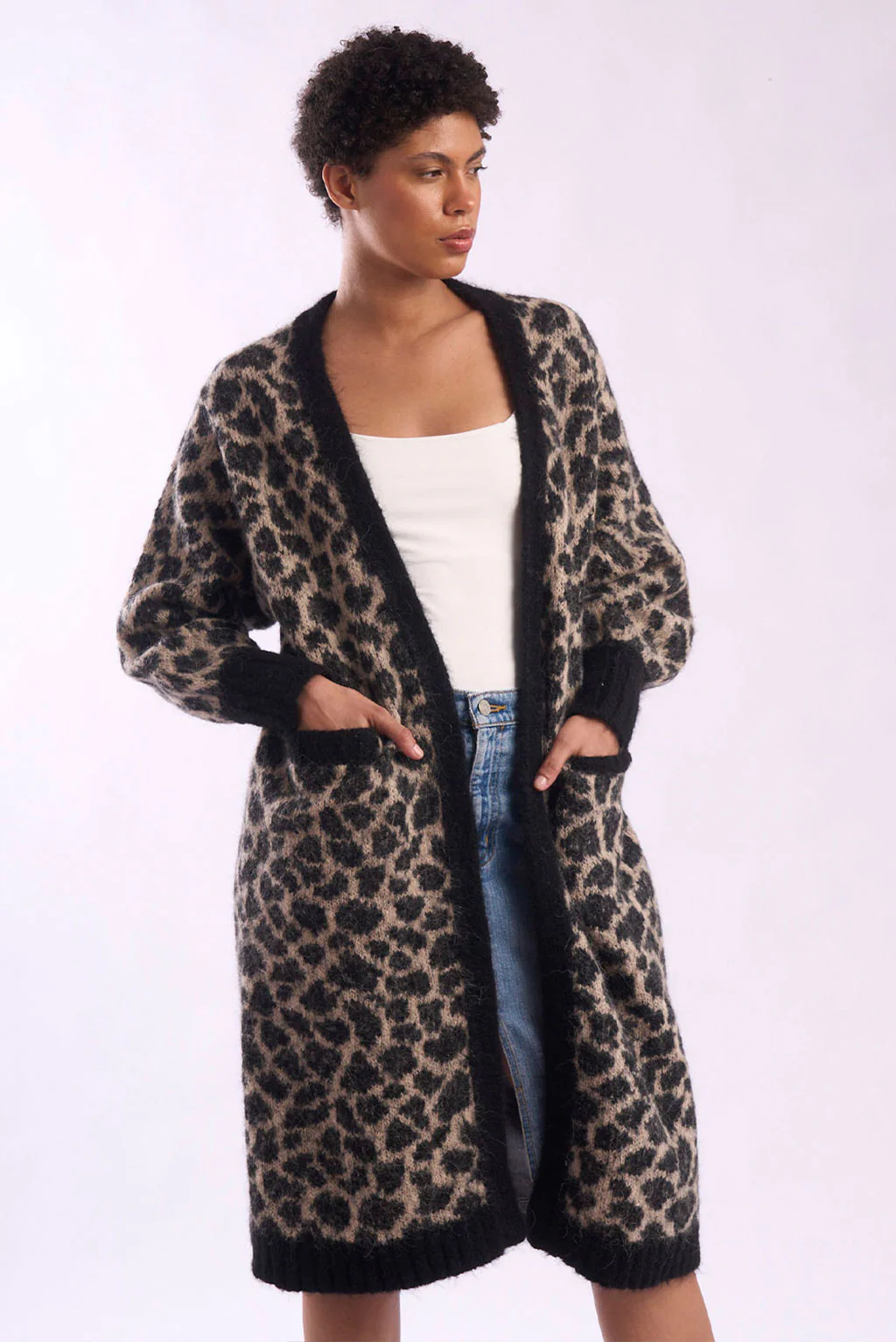 Leopard Print Long Alpaca Cardigan - Image 4