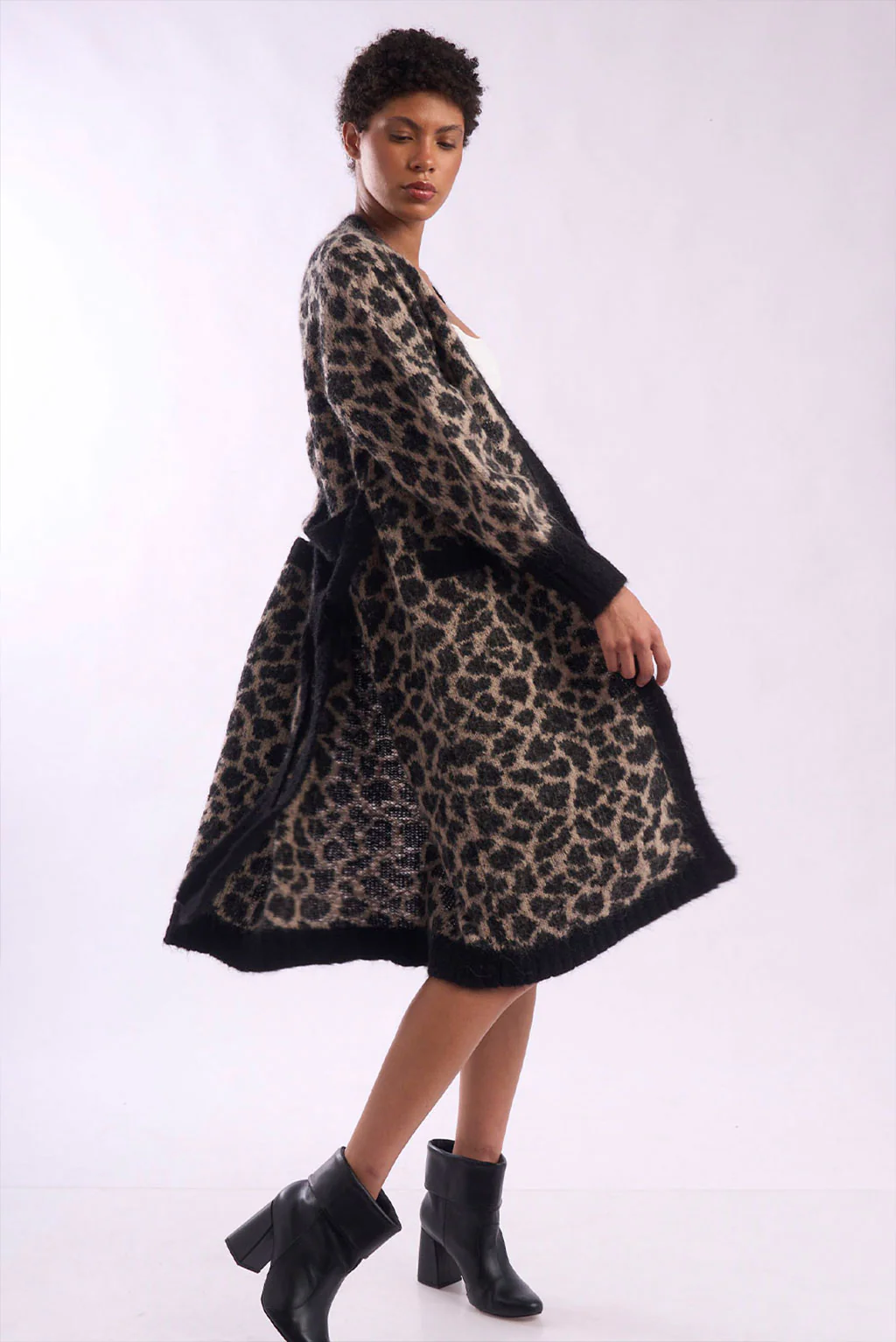 Leopard Print Long Alpaca Cardigan - Image 7