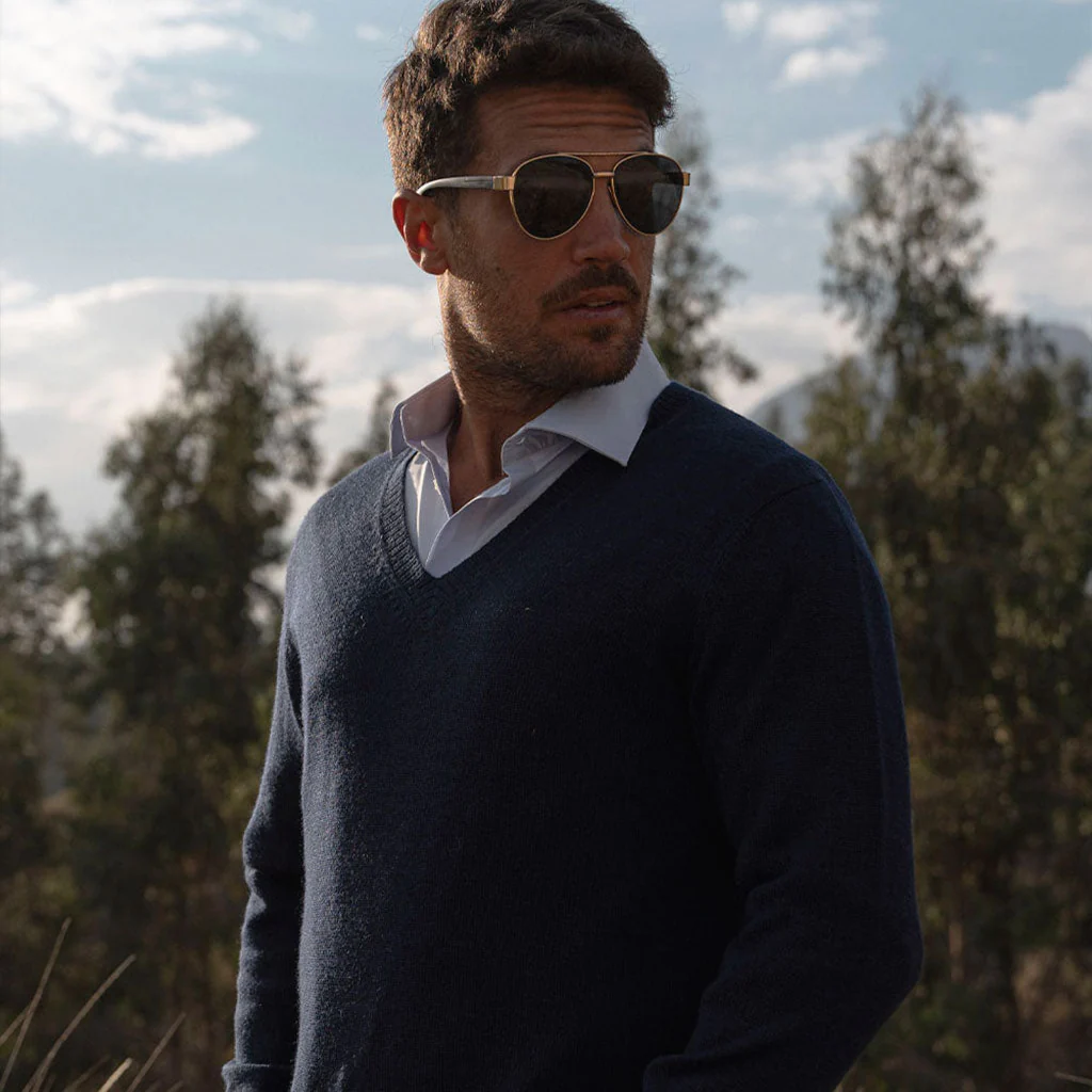 Men's V-Neck Royal Alpaca Sweater - Image 13