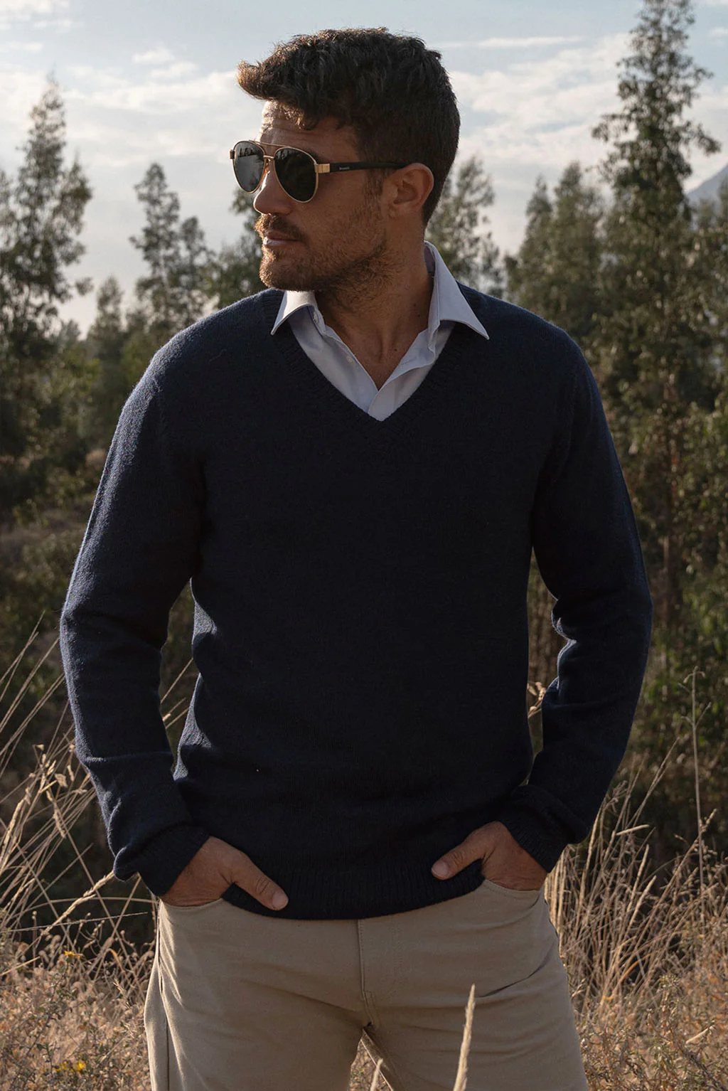 Men's V-Neck Royal Alpaca Sweater - Image 14