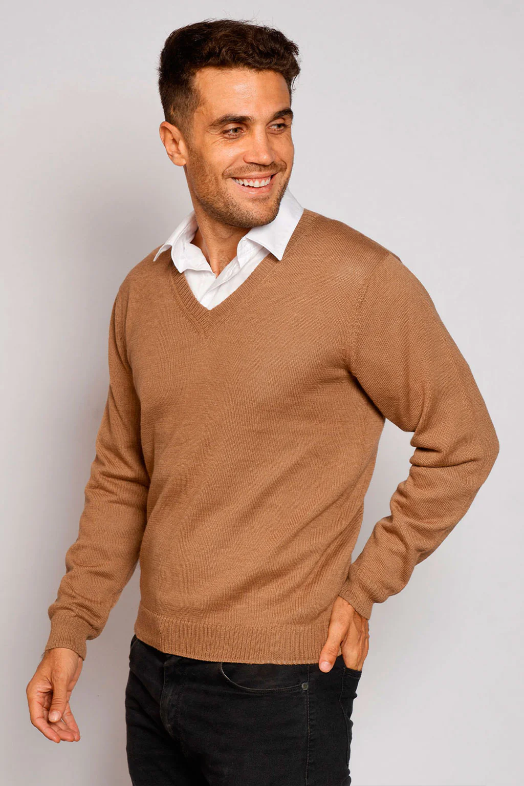 Men's V-Neck Royal Alpaca Sweater - Image 3