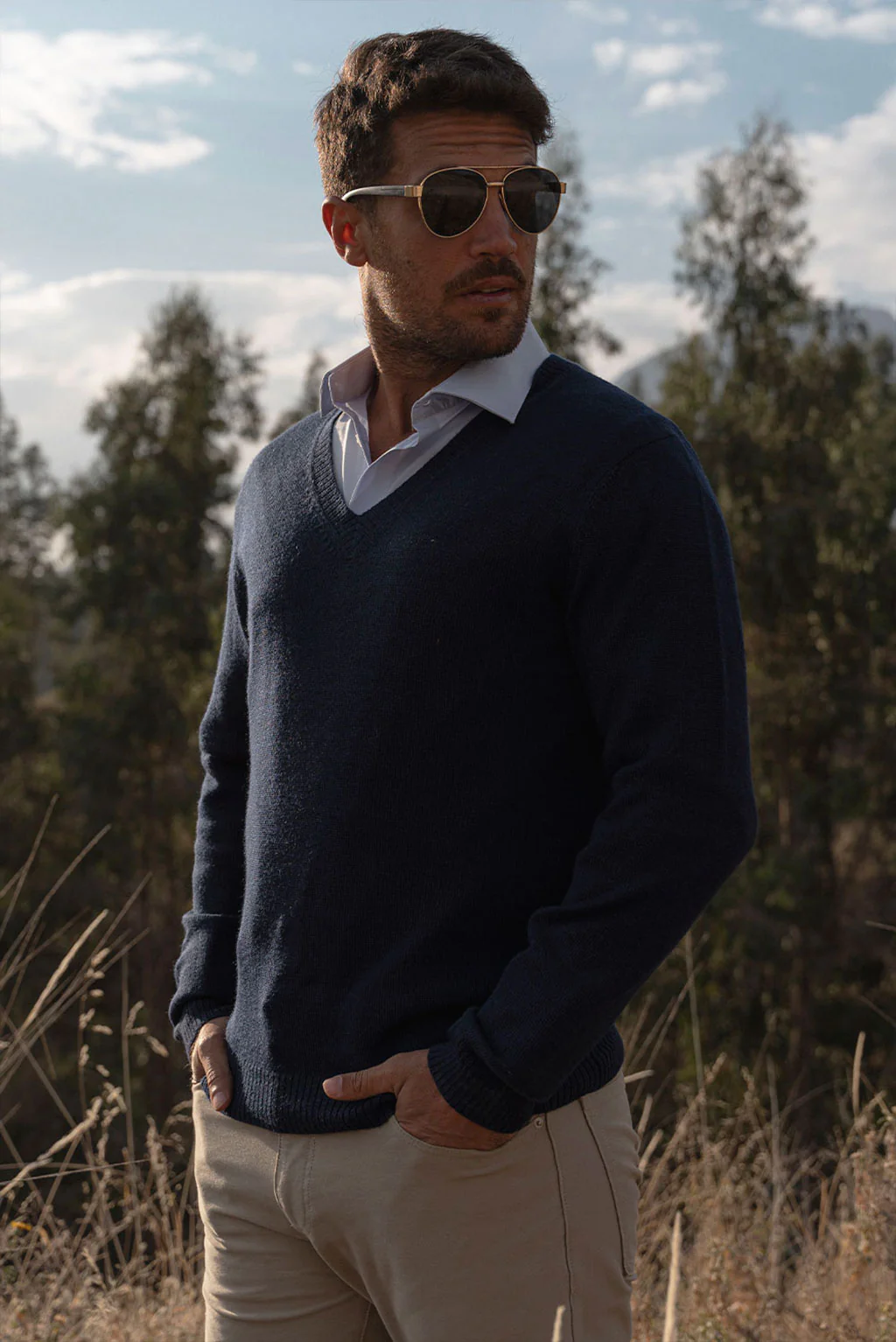 Men's V-Neck Royal Alpaca Sweater - Image 13