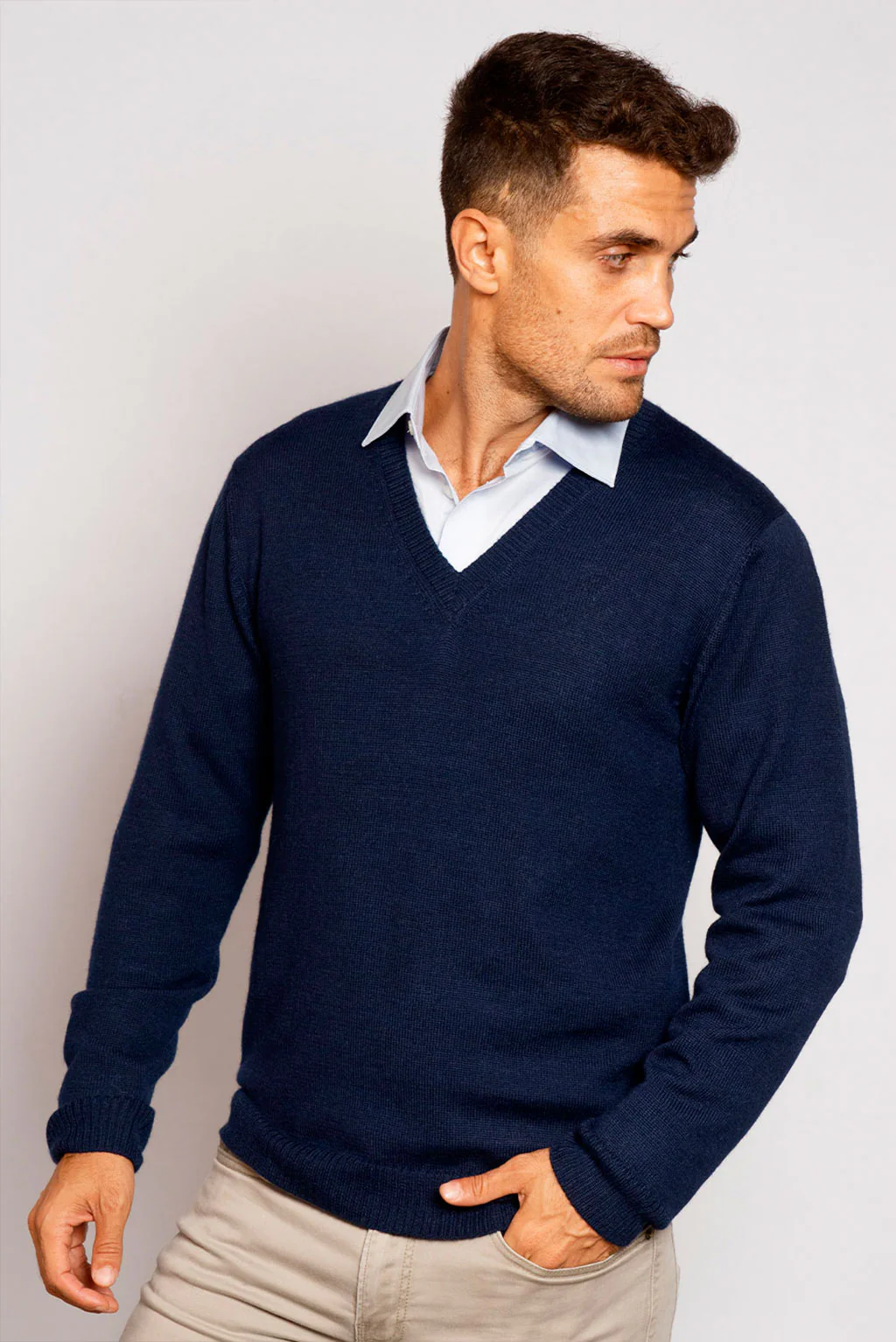 Men's V-Neck Royal Alpaca Sweater - Image 15