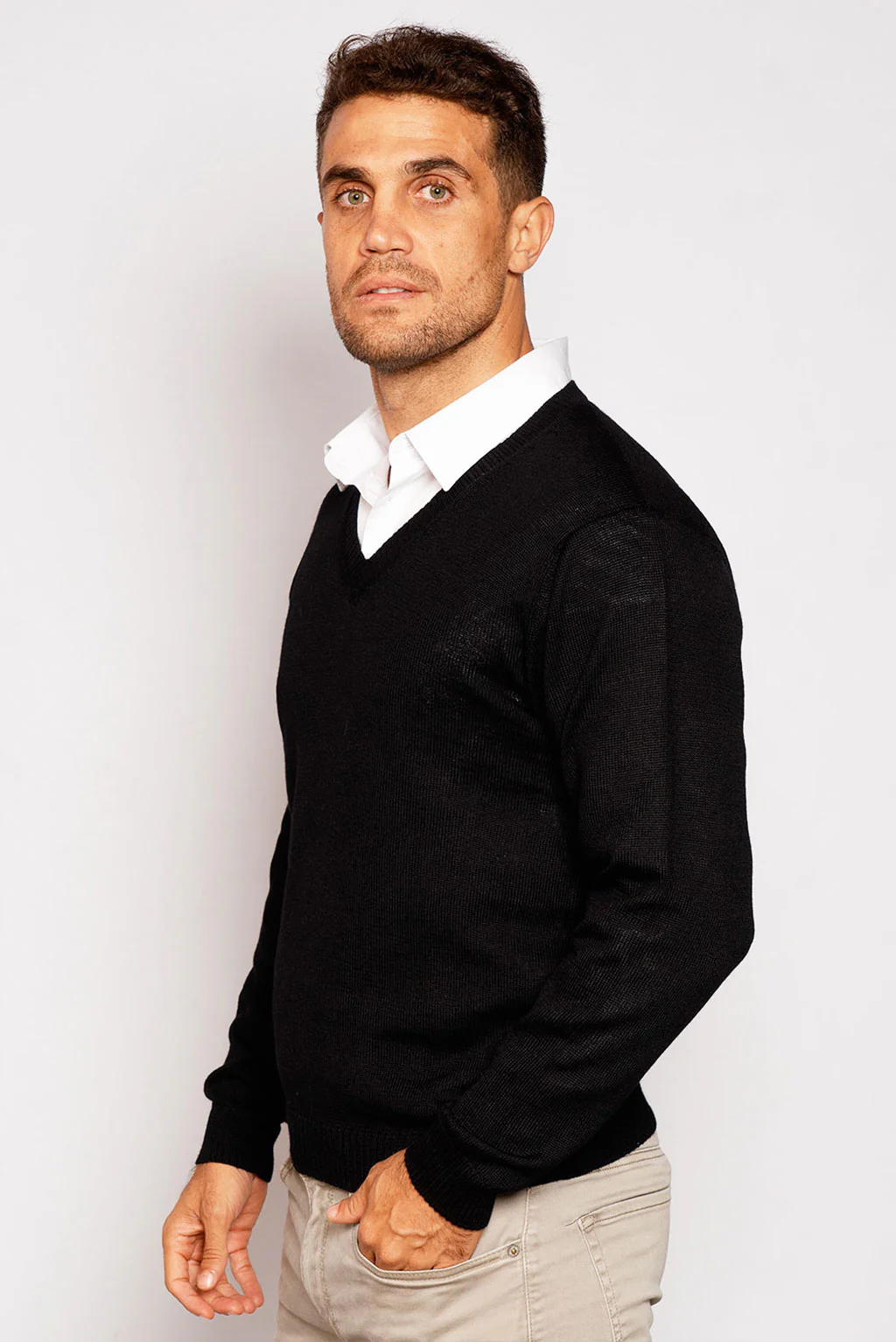 Men's V-Neck Royal Alpaca Sweater - Image 9