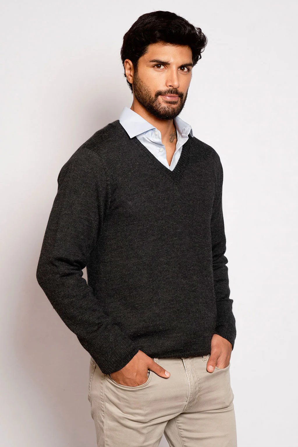 Men's V-Neck Royal Alpaca Sweater - Image 23